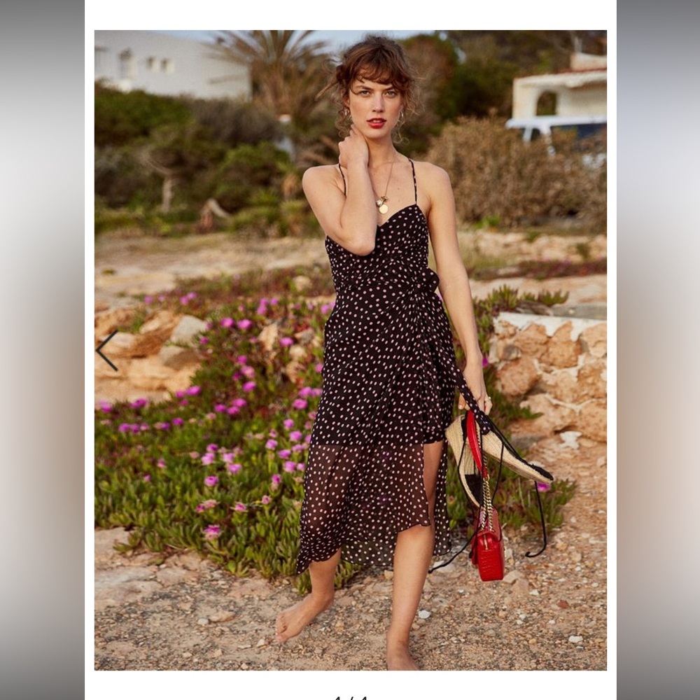 The Kooples Womens Maxi Dress In A Polka Dot Print, Black/Pink